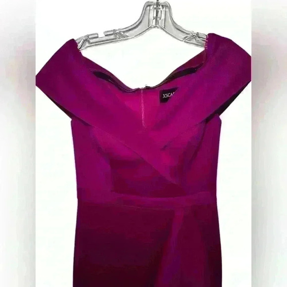 Xscape Waterfall Off The Shoulder Ruffle Formal Dress Purple Sz 4 (D197) - Picture 3 of 11